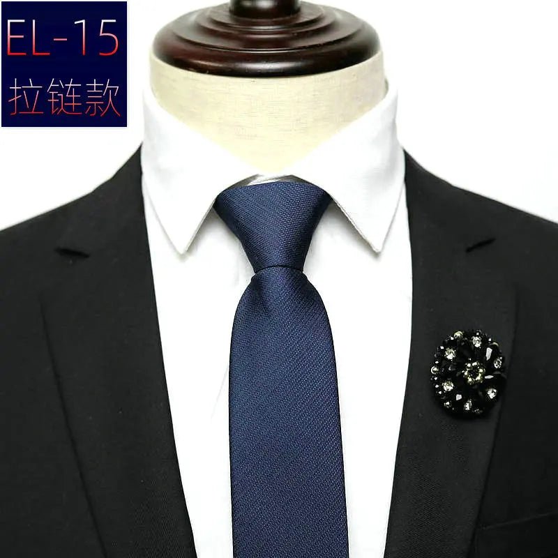 48*6 CM 30 Styles Zipper Mens Tie Skinny Necktie Fashion Business Casual Lazy Pre-tied Striped Solid Color Flower Pattern - Luzilly Bridal & Apparel