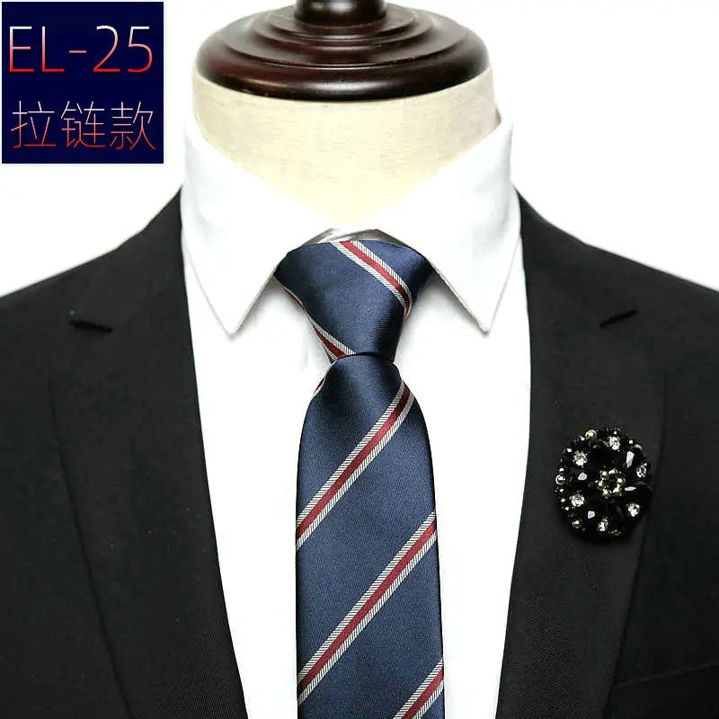 48*6 CM 30 Styles Zipper Mens Tie Skinny Necktie Fashion Business Casual Lazy Pre-tied Striped Solid Color Flower Pattern - Luzilly Bridal & Apparel