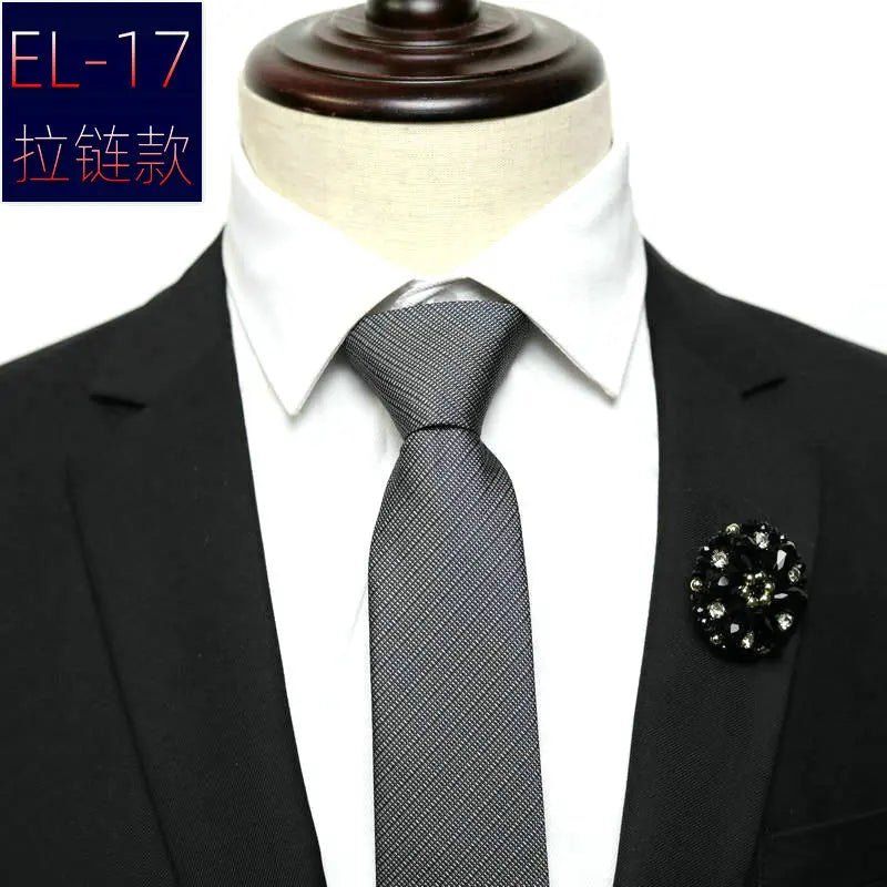48*6 CM 30 Styles Zipper Mens Tie Skinny Necktie Fashion Business Casual Lazy Pre-tied Striped Solid Color Flower Pattern - Luzilly Bridal & Apparel