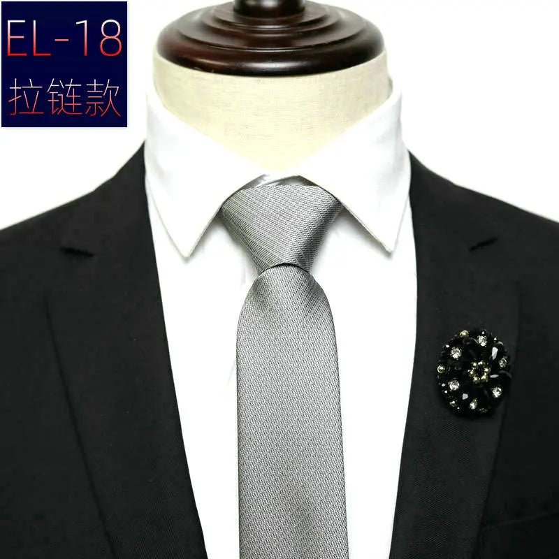 48*6 CM 30 Styles Zipper Mens Tie Skinny Necktie Fashion Business Casual Lazy Pre-tied Striped Solid Color Flower Pattern - Luzilly Bridal & Apparel
