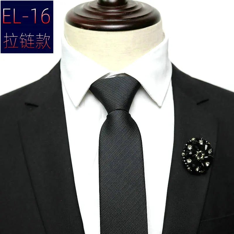48*6 CM 30 Styles Zipper Mens Tie Skinny Necktie Fashion Business Casual Lazy Pre-tied Striped Solid Color Flower Pattern - Luzilly Bridal & Apparel