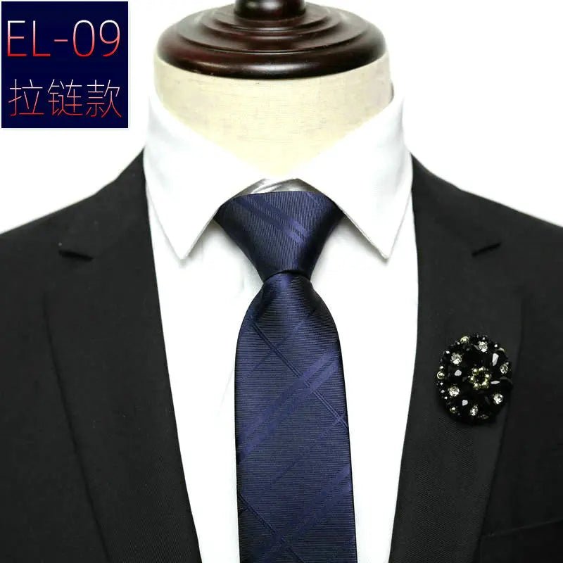 48*6 CM 30 Styles Zipper Mens Tie Skinny Necktie Fashion Business Casual Lazy Pre-tied Striped Solid Color Flower Pattern - Luzilly Bridal & Apparel