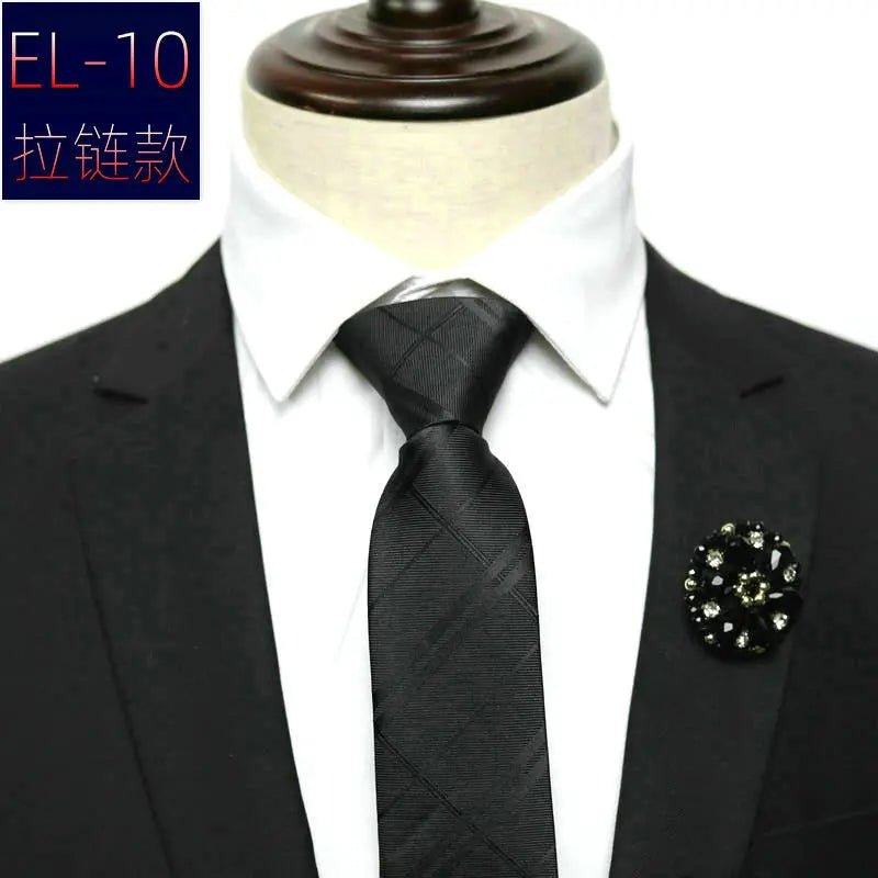 48*6 CM 30 Styles Zipper Mens Tie Skinny Necktie Fashion Business Casual Lazy Pre-tied Striped Solid Color Flower Pattern - Luzilly Bridal & Apparel