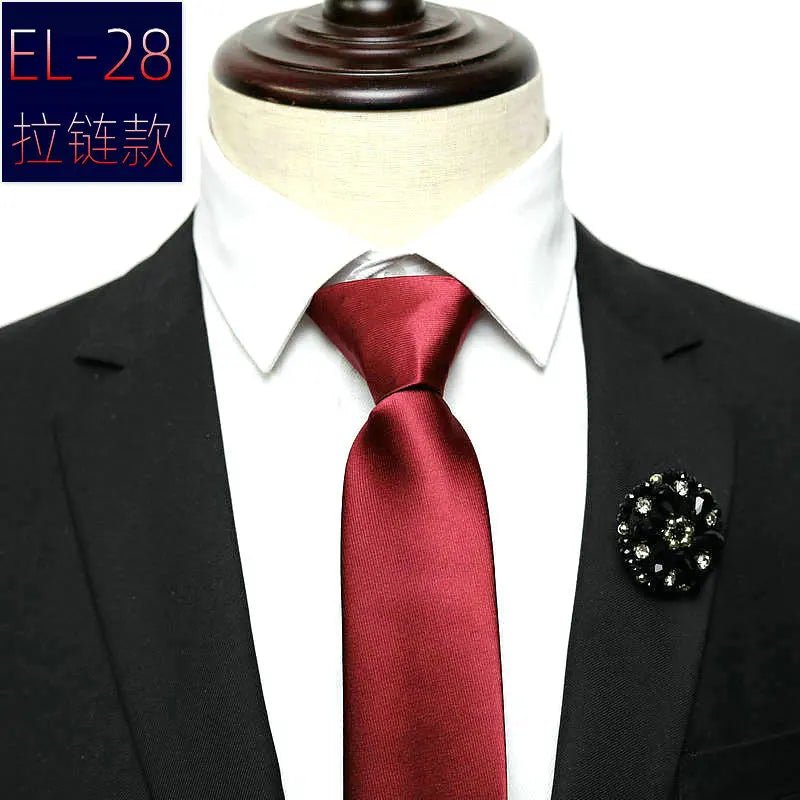 48*6 CM 30 Styles Zipper Mens Tie Skinny Necktie Fashion Business Casual Lazy Pre-tied Striped Solid Color Flower Pattern - Luzilly Bridal & Apparel
