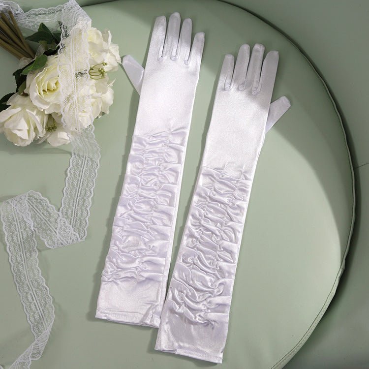 50cm Bridal Wedding Dress Satin Lengthened Gloves - Luzilly Bridal & Apparel