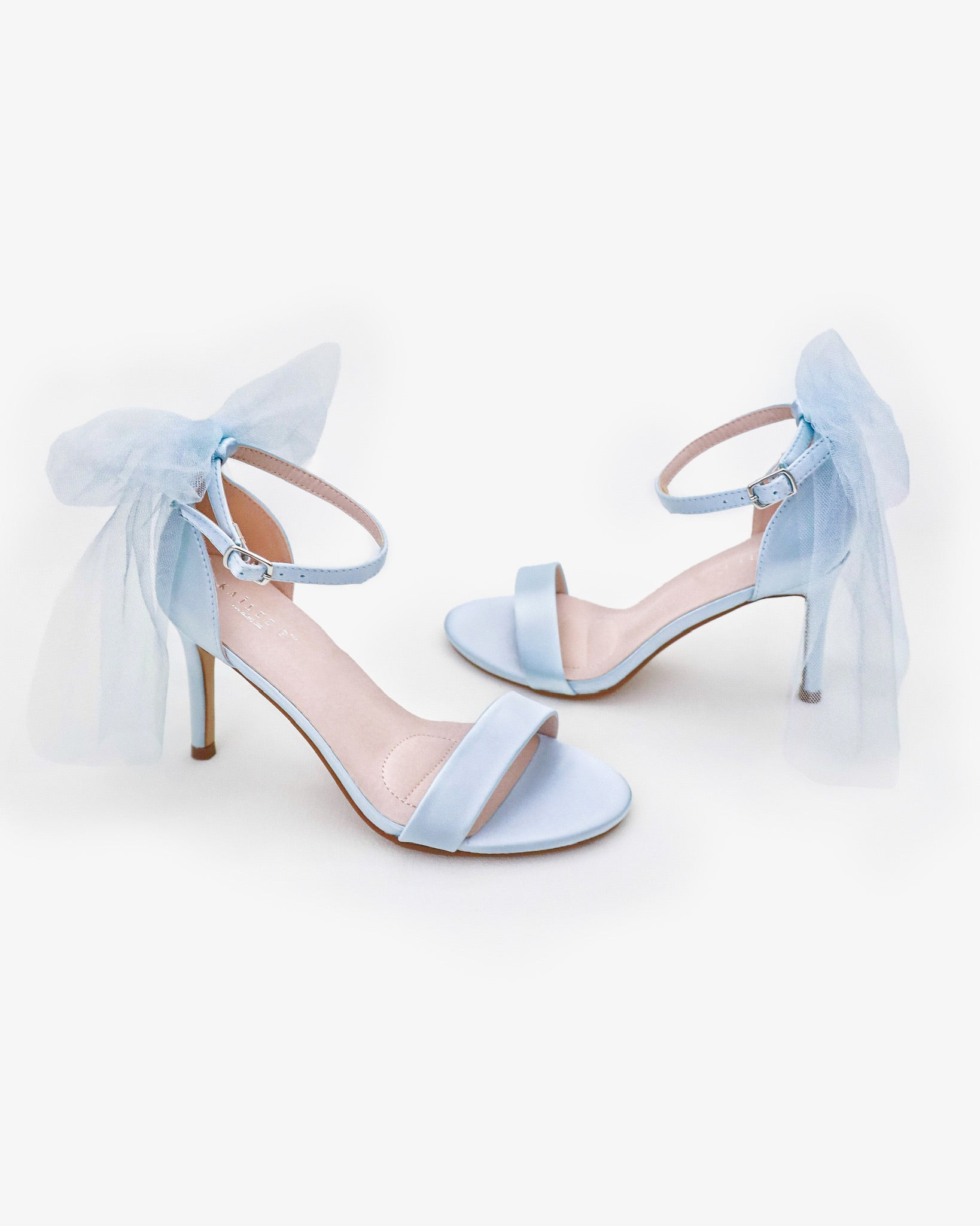 Satin High Heel Wedding Sandals with Tulle Back Bow
