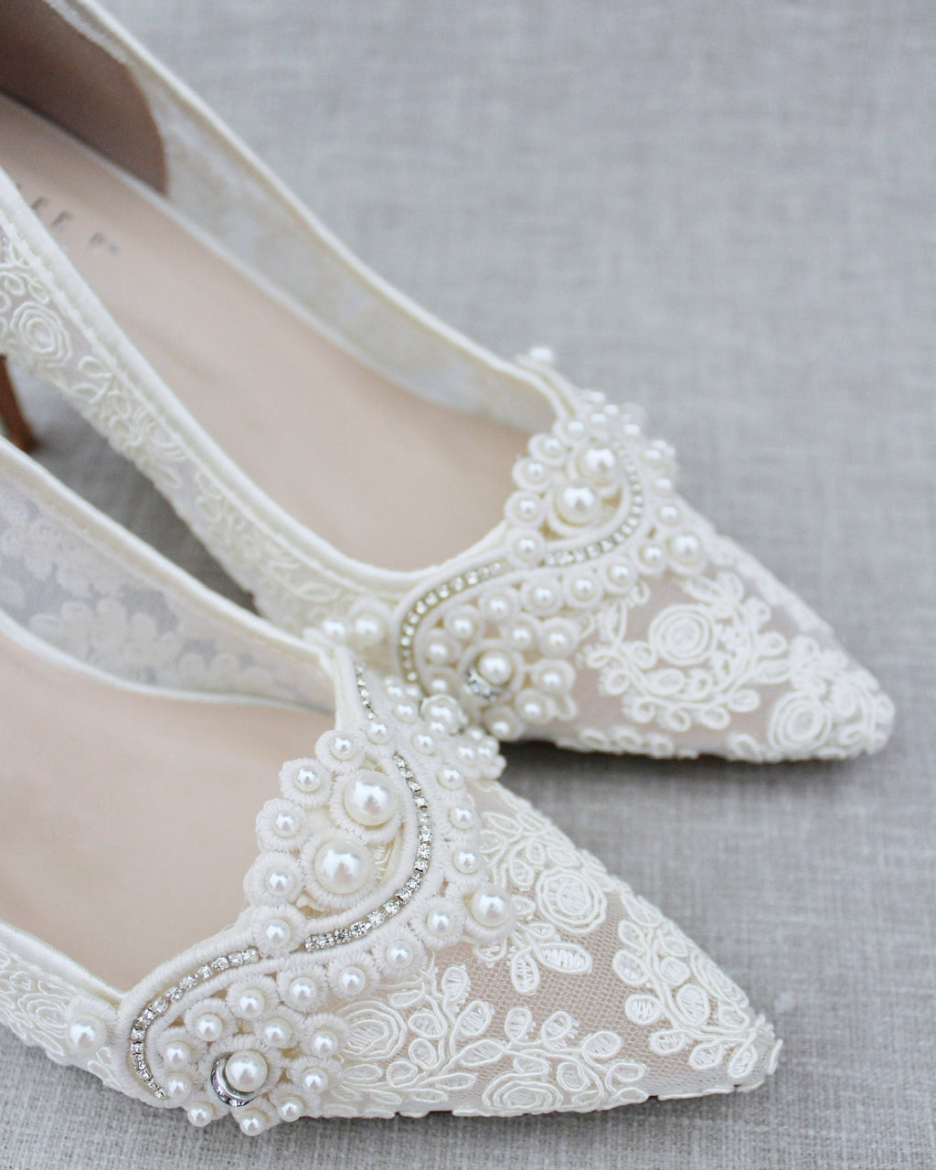 Lace Wedding Heels with Pearl Detail