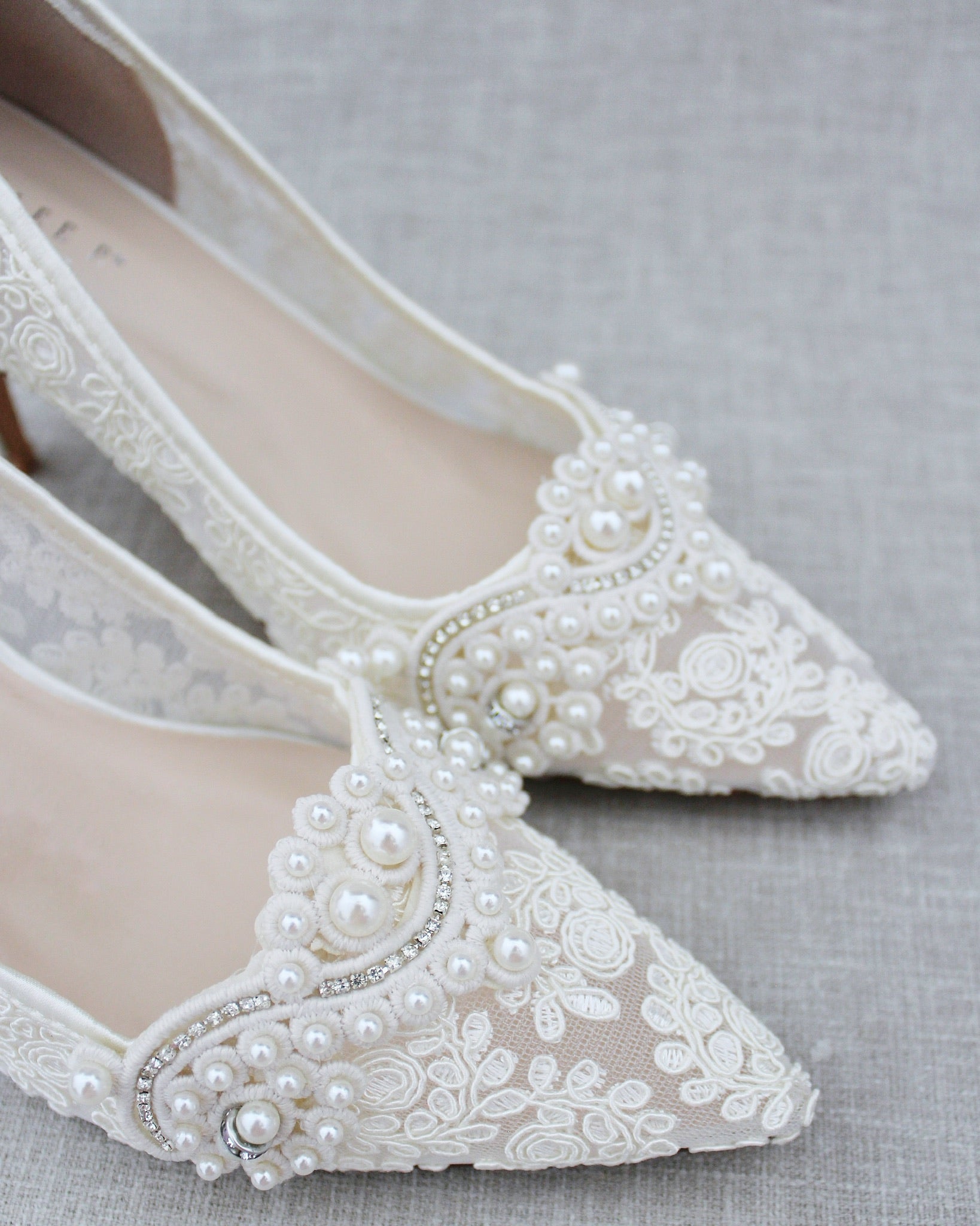 Lace Wedding Heels with Pearl Detail