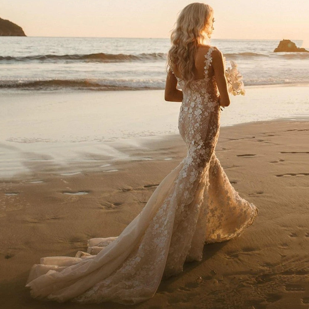 Mermaid Wedding Dress with 3D Lace
