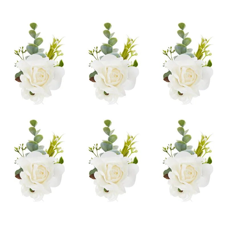 6PCS Men Buttonhole Boutonniere Prom Wedding Accessories Wrist Corsage Artificial Flowers Party Graduation Ceremony Decoration - Luzilly Bridal & Apparel