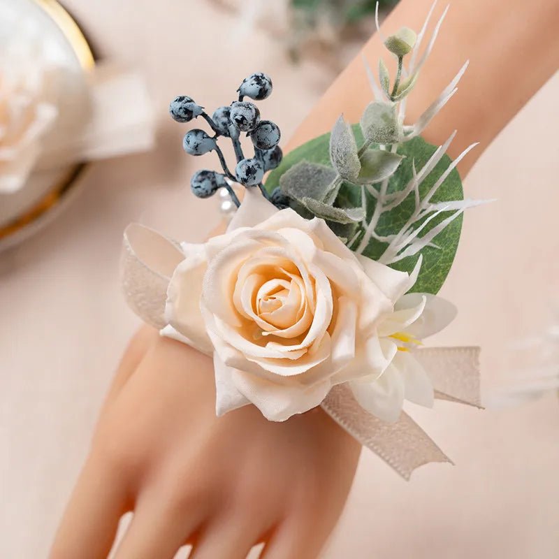 6PCS Men Buttonhole Boutonniere Prom Wedding Accessories Wrist Corsage Artificial Flowers Party Graduation Ceremony Decoration - Luzilly Bridal & Apparel