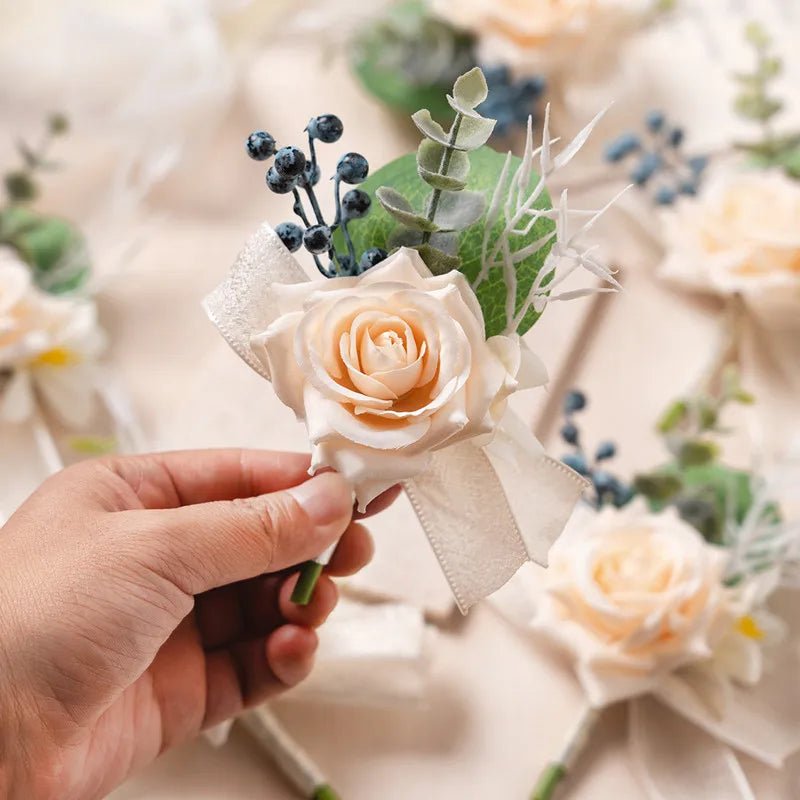6PCS Men Buttonhole Boutonniere Prom Wedding Accessories Wrist Corsage Artificial Flowers Party Graduation Ceremony Decoration - Luzilly Bridal & Apparel