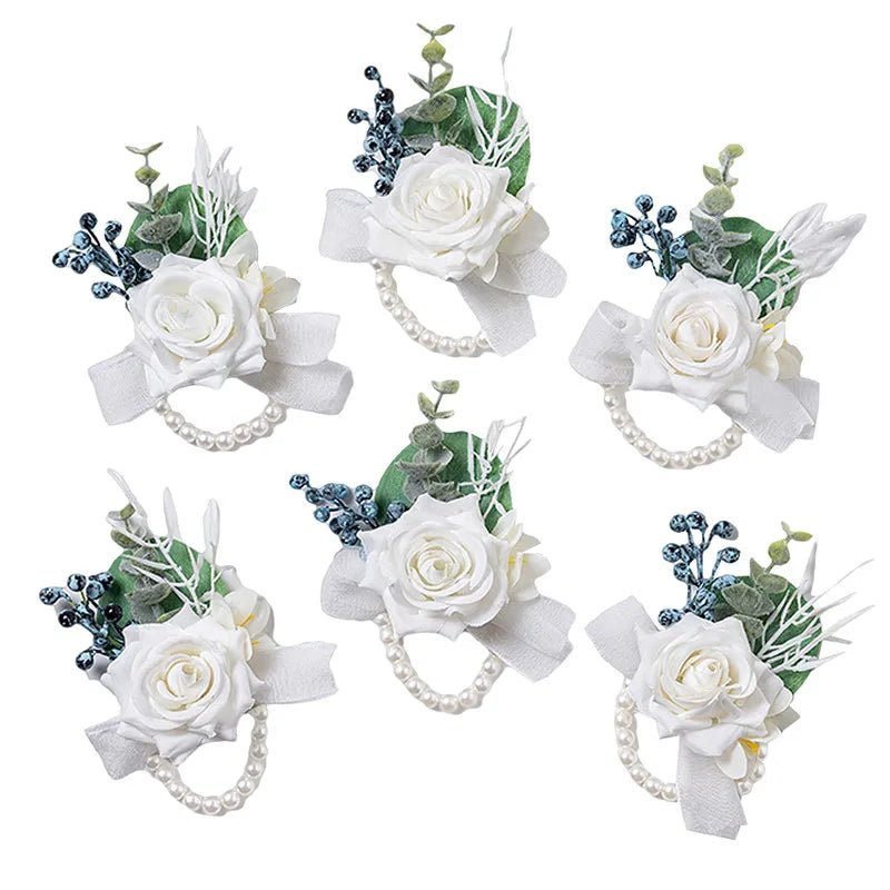 6PCS Men Buttonhole Boutonniere Prom Wedding Accessories Wrist Corsage Artificial Flowers Party Graduation Ceremony Decoration - Luzilly Bridal & Apparel