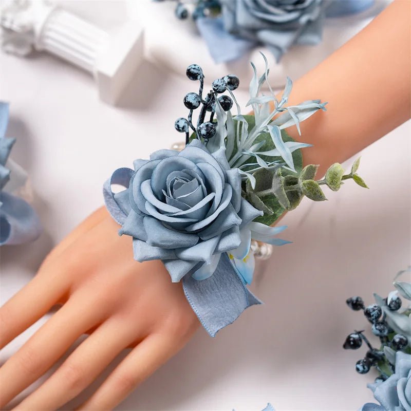 6PCS Men Buttonhole Boutonniere Prom Wedding Accessories Wrist Corsage Artificial Flowers Party Graduation Ceremony Decoration - Luzilly Bridal & Apparel