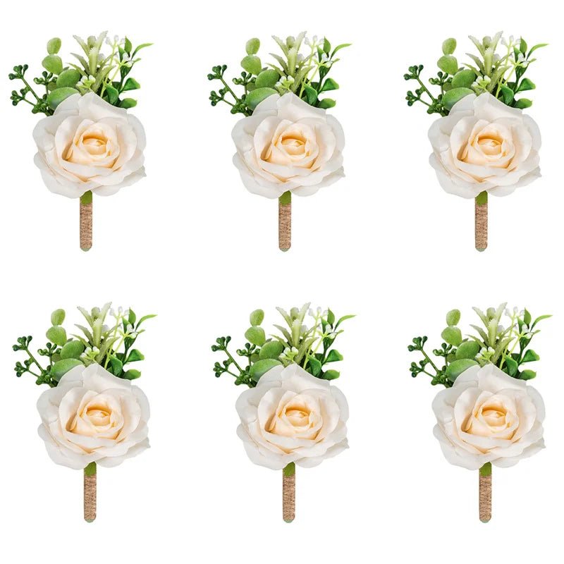 6PCS Men Buttonhole Boutonniere Prom Wedding Accessories Wrist Corsage Artificial Flowers Party Graduation Ceremony Decoration - Luzilly Bridal & Apparel
