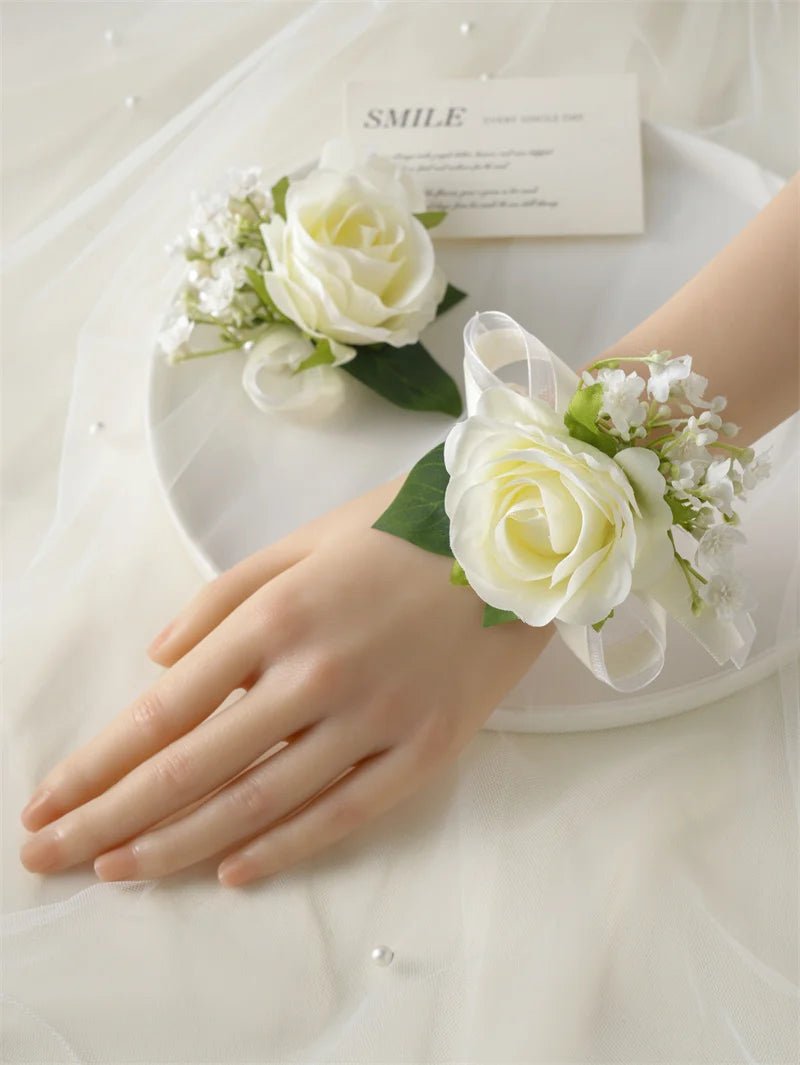 6PCS Men Buttonhole Boutonniere Prom Wedding Accessories Wrist Corsage Artificial Flowers Party Graduation Ceremony Decoration - Luzilly Bridal & Apparel