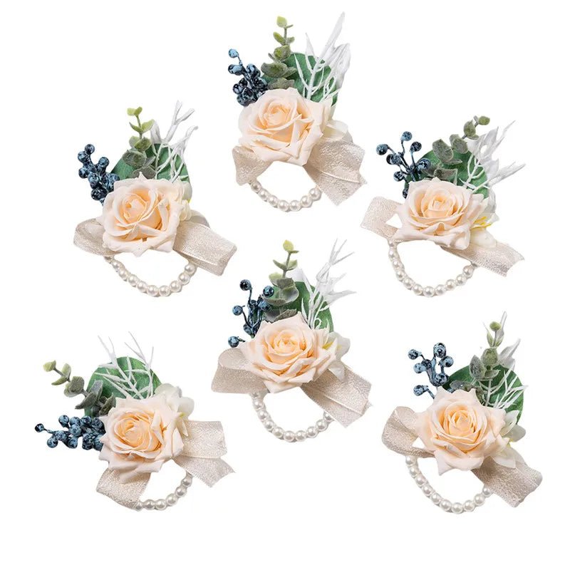 6PCS Men Buttonhole Boutonniere Prom Wedding Accessories Wrist Corsage Artificial Flowers Party Graduation Ceremony Decoration - Luzilly Bridal & Apparel