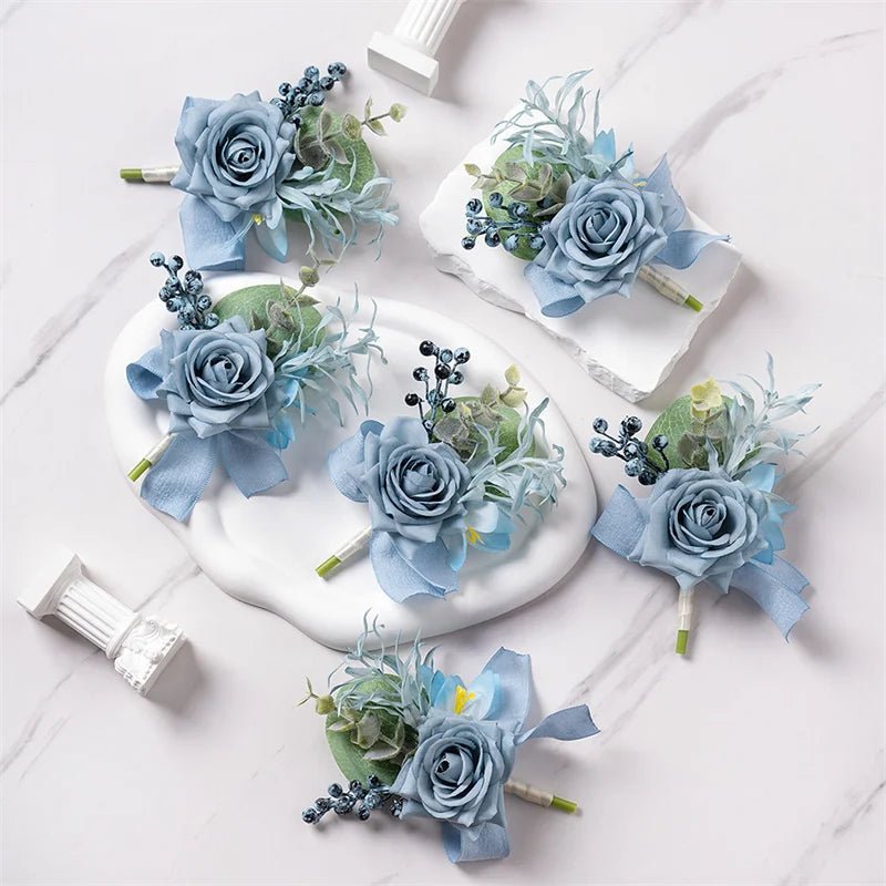 6PCS Men Buttonhole Boutonniere Prom Wedding Accessories Wrist Corsage Artificial Flowers Party Graduation Ceremony Decoration - Luzilly Bridal & Apparel