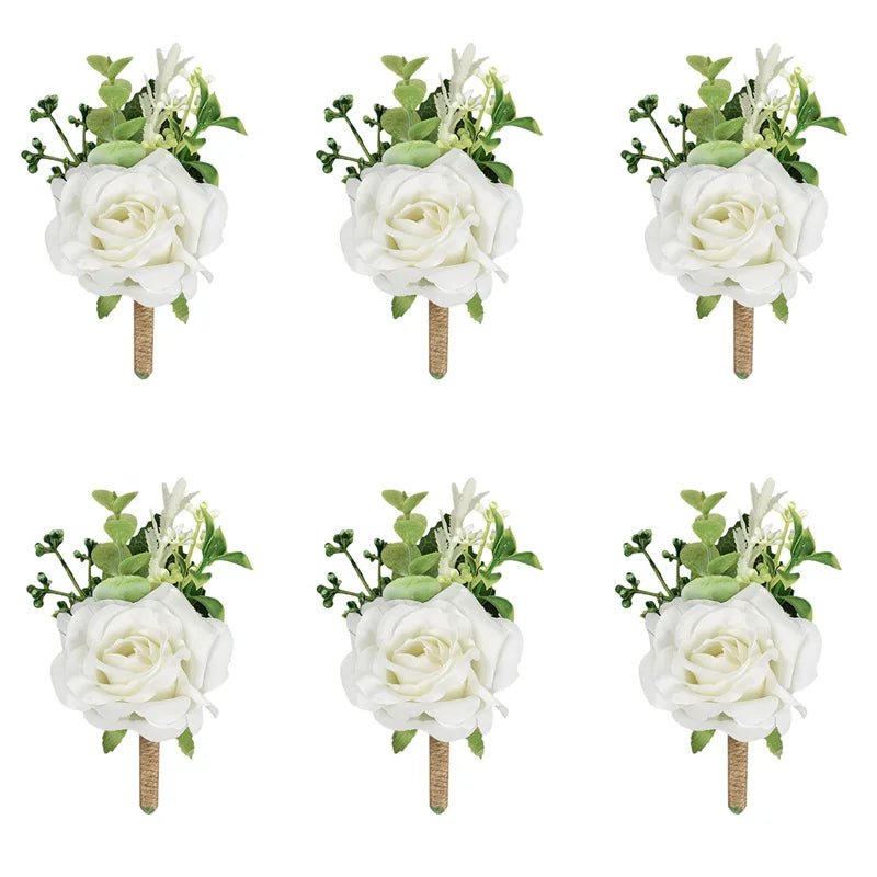 6PCS Men Buttonhole Boutonniere Prom Wedding Accessories Wrist Corsage Artificial Flowers Party Graduation Ceremony Decoration - Luzilly Bridal & Apparel