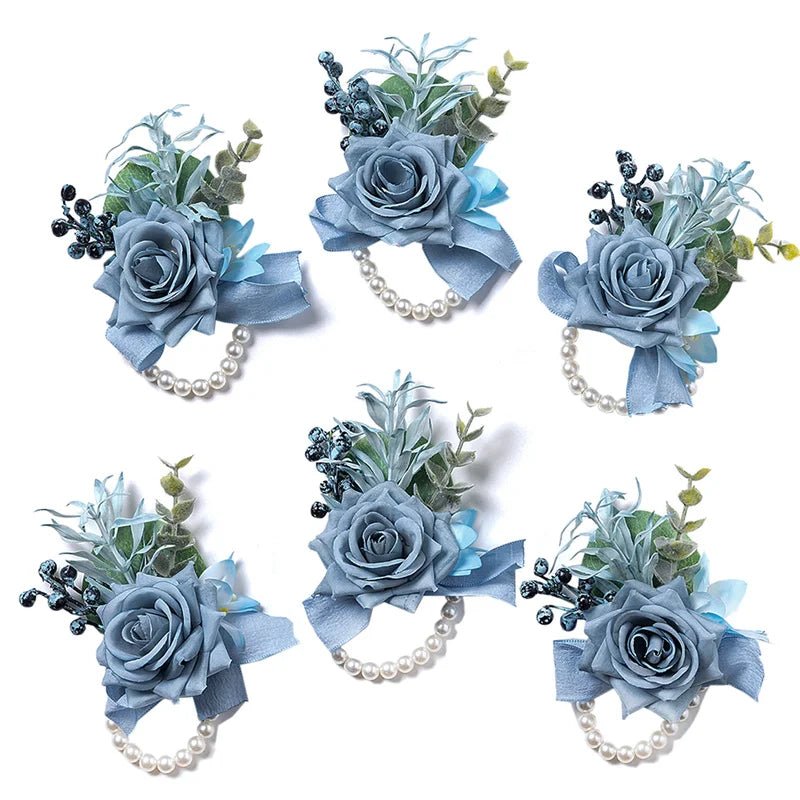 6PCS Men Buttonhole Boutonniere Prom Wedding Accessories Wrist Corsage Artificial Flowers Party Graduation Ceremony Decoration - Luzilly Bridal & Apparel