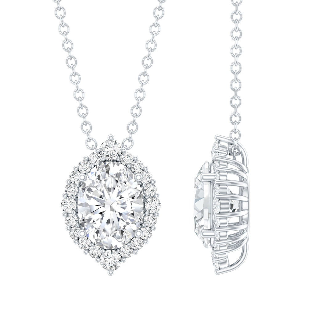 6X8 MM Oval Shaped Lab Grown Diamond Wedding Necklace With Halo - Luzilly Bridal & Apparel