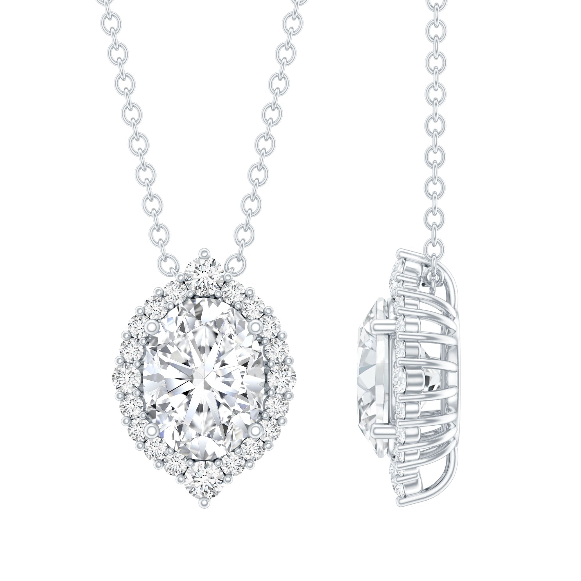 6X8 MM Oval Shaped Lab Grown Diamond Wedding Necklace With Halo - Luzilly Bridal & Apparel
