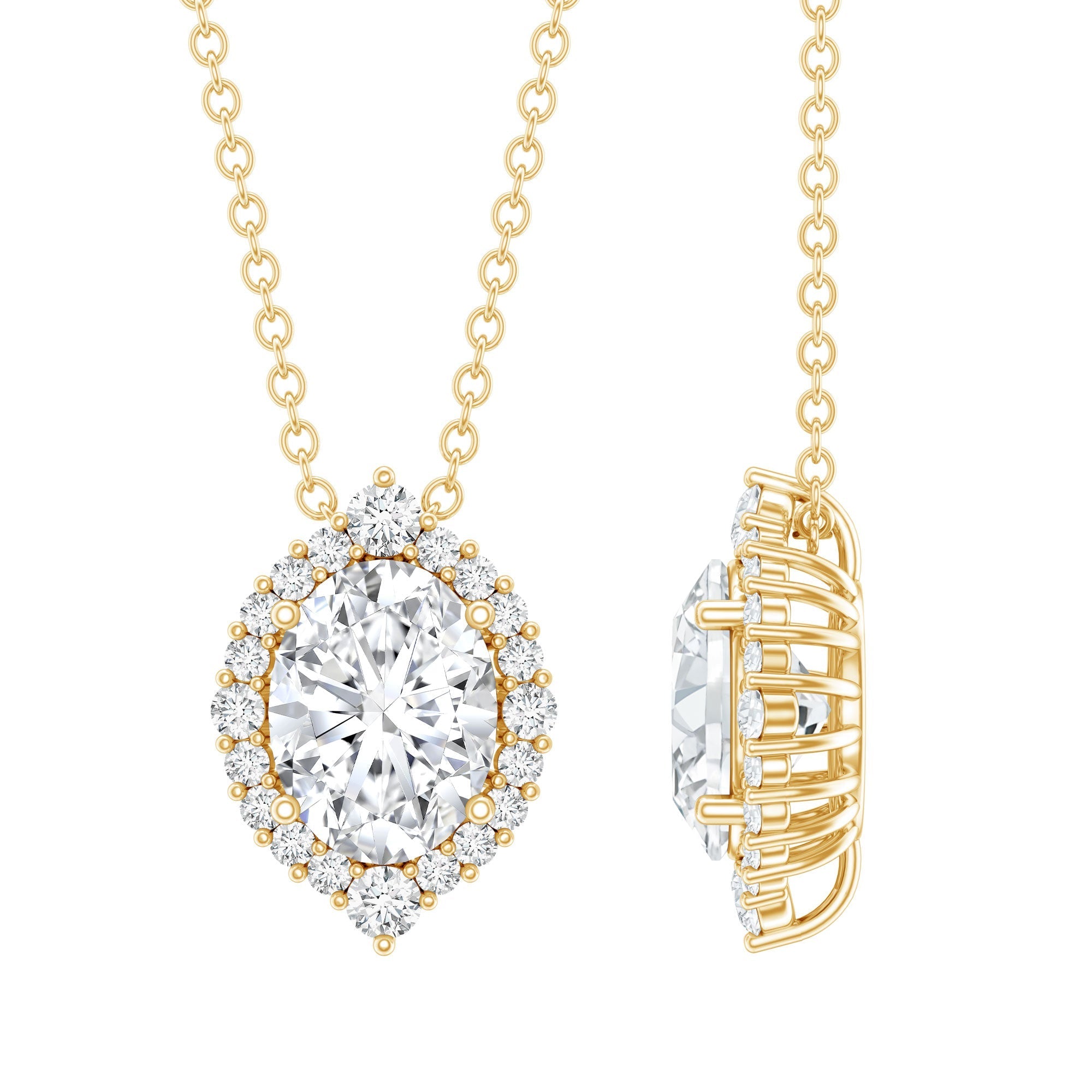 6X8 MM Oval Shaped Lab Grown Diamond Wedding Necklace With Halo - Luzilly Bridal & Apparel