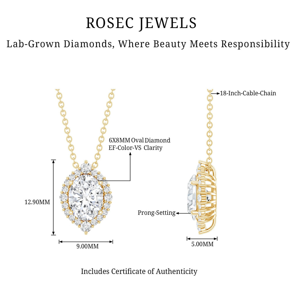 6X8 MM Oval Shaped Lab Grown Diamond Wedding Necklace With Halo - Luzilly Bridal & Apparel