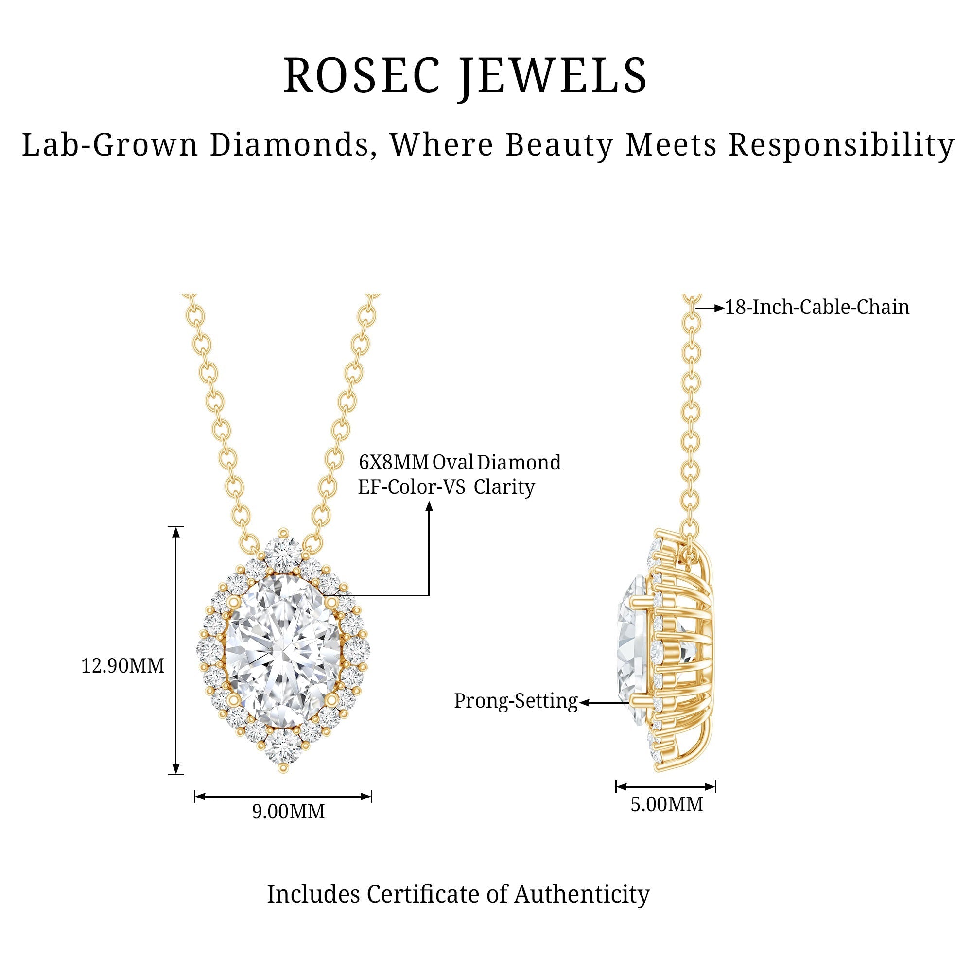 6X8 MM Oval Shaped Lab Grown Diamond Wedding Necklace With Halo - Luzilly Bridal & Apparel