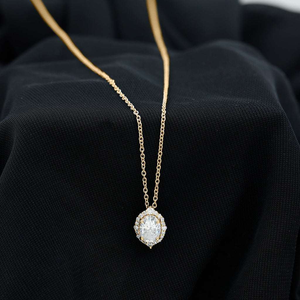 6X8 MM Oval Shaped Lab Grown Diamond Wedding Necklace With Halo - Luzilly Bridal & Apparel