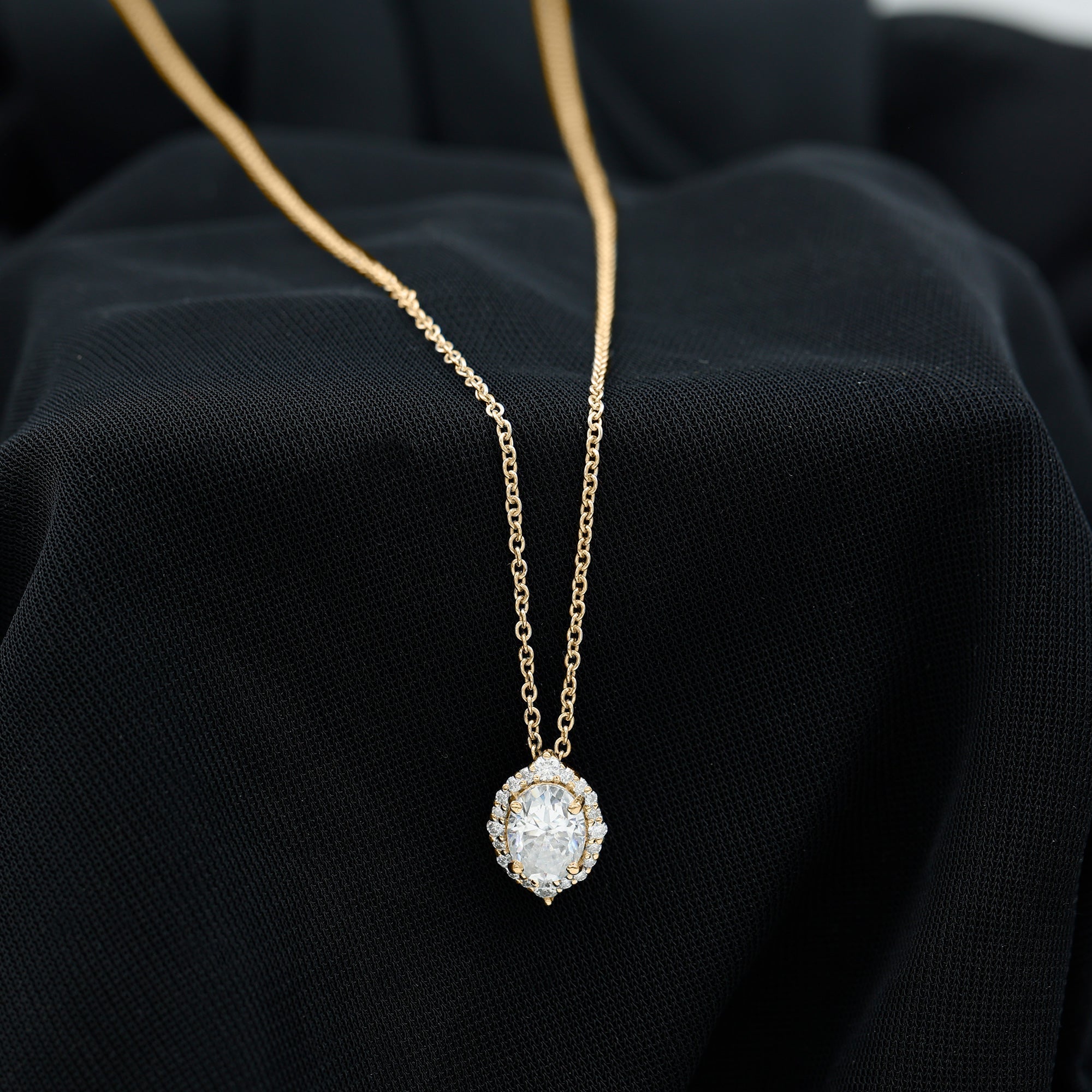 6X8 MM Oval Shaped Lab Grown Diamond Wedding Necklace With Halo - Luzilly Bridal & Apparel