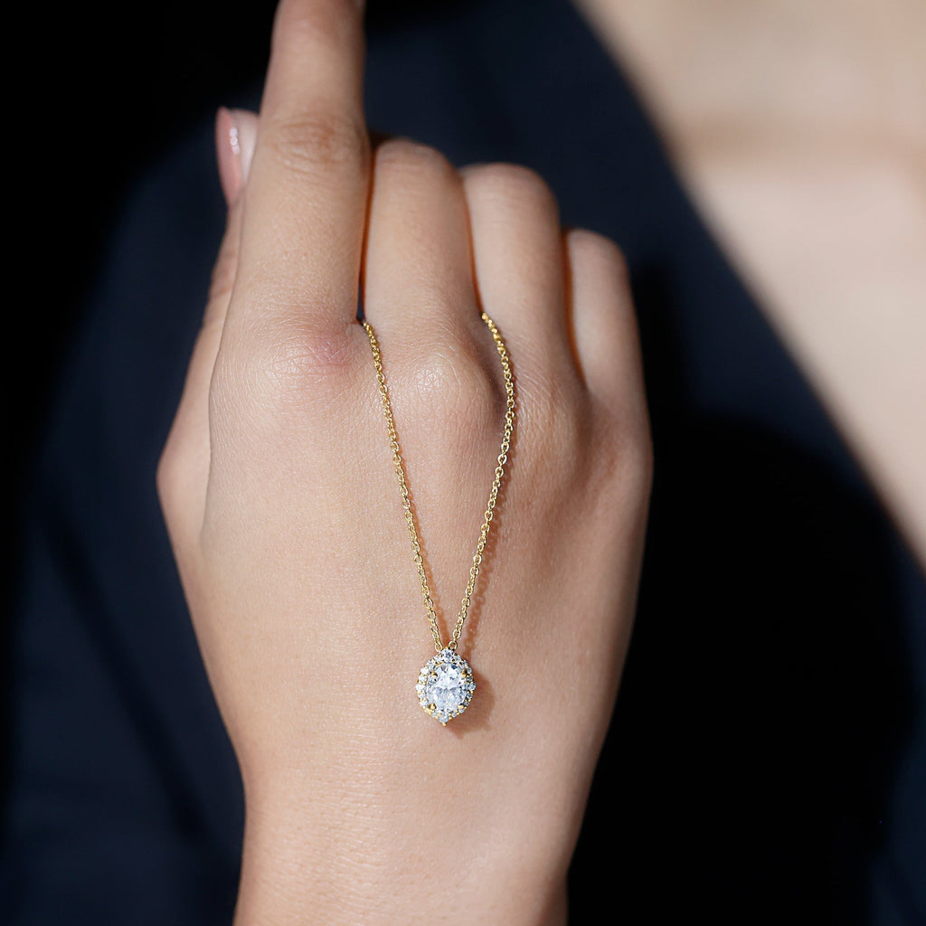 6X8 MM Oval Shaped Lab Grown Diamond Wedding Necklace With Halo - Luzilly Bridal & Apparel