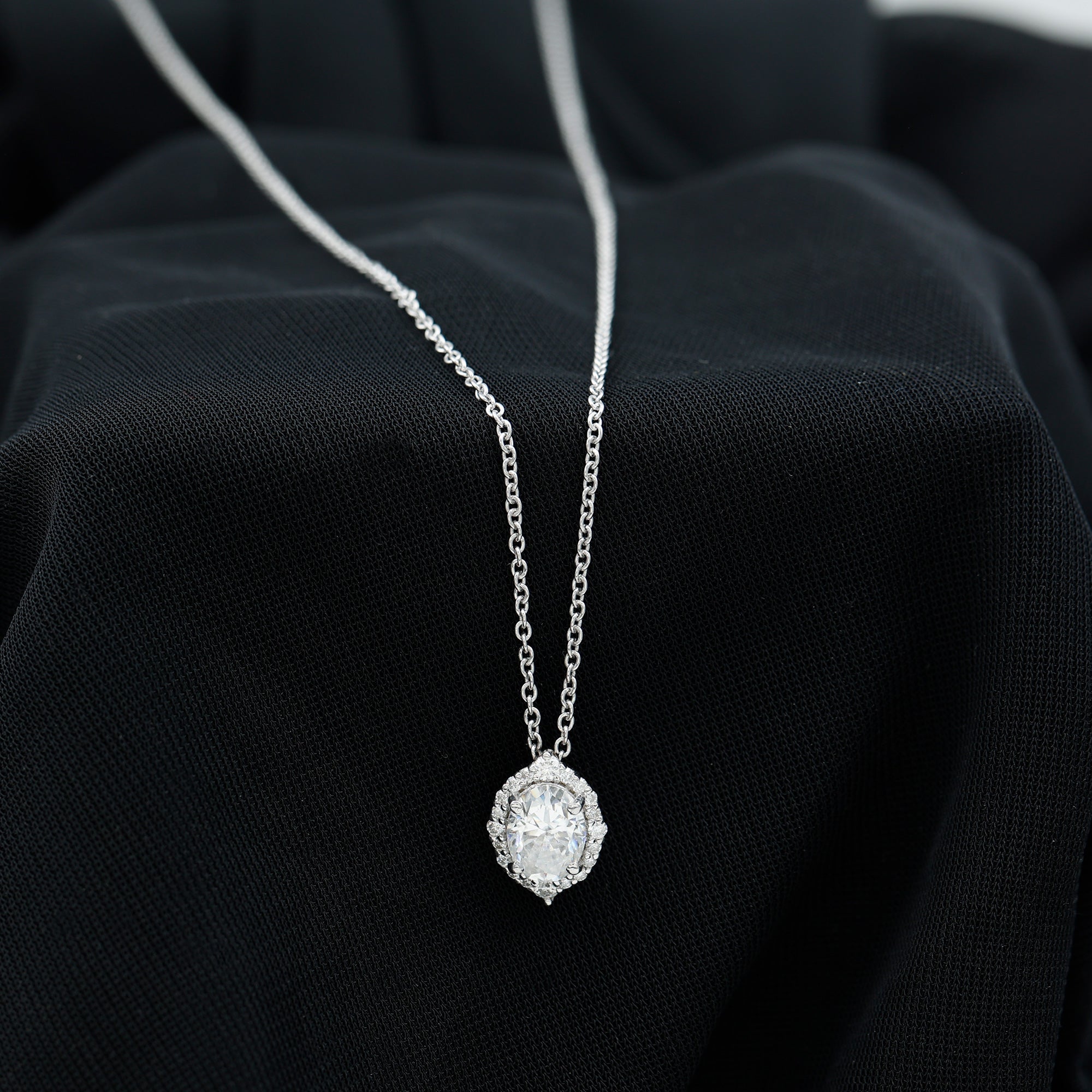 6X8 MM Oval Shaped Lab Grown Diamond Wedding Necklace With Halo - Luzilly Bridal & Apparel