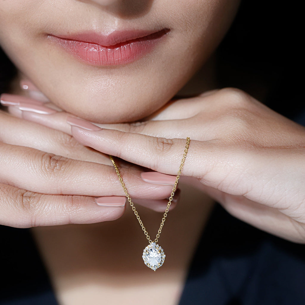 6X8 MM Oval Shaped Lab Grown Diamond Wedding Necklace With Halo - Luzilly Bridal & Apparel
