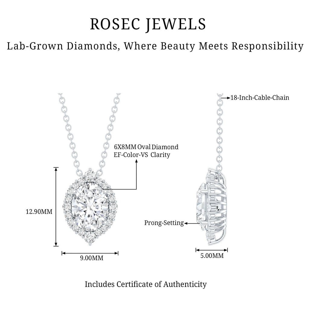 6X8 MM Oval Shaped Lab Grown Diamond Wedding Necklace With Halo - Luzilly Bridal & Apparel