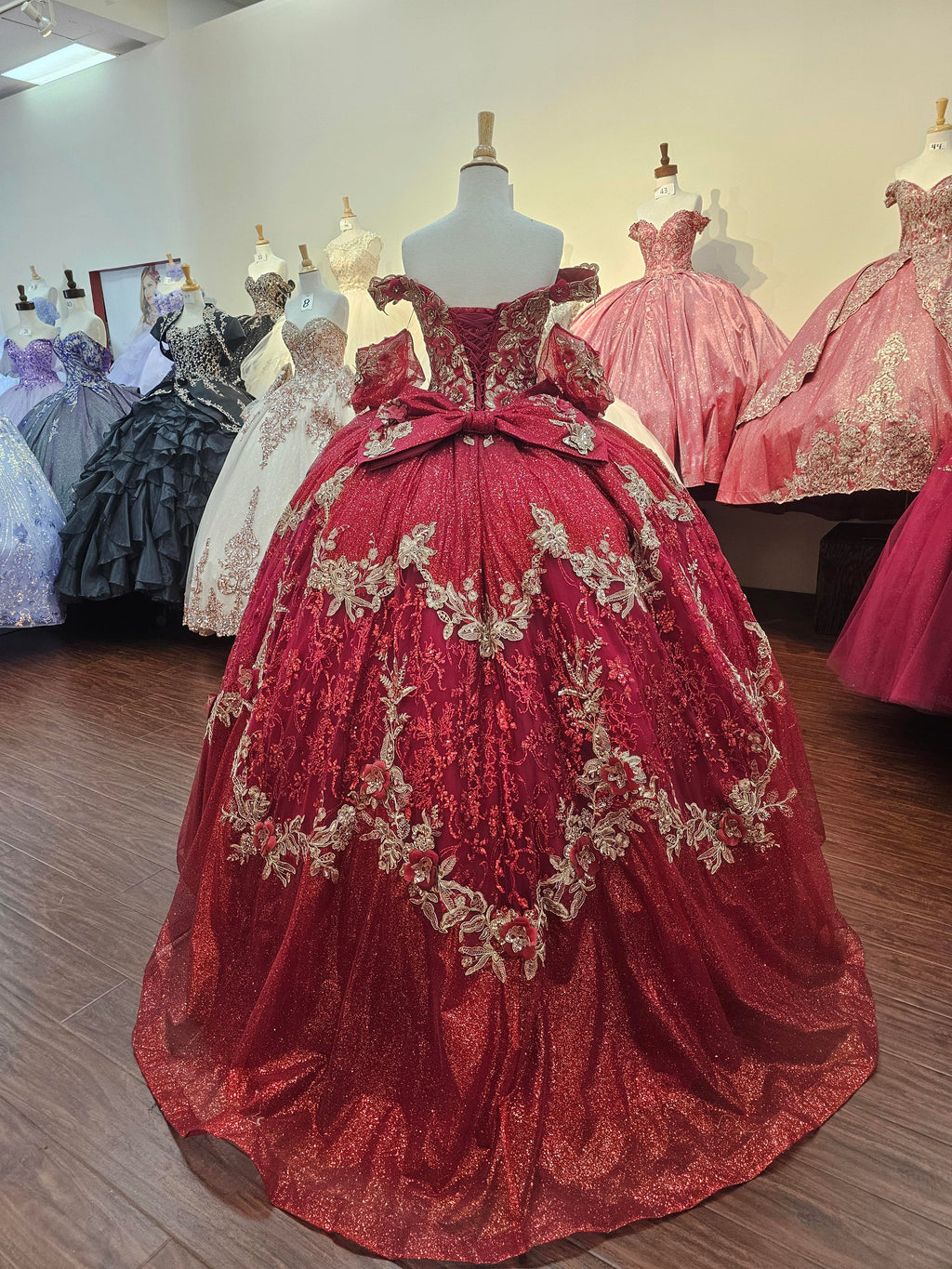 Red Sequin Butterfly Quinceañera Ball Gown
