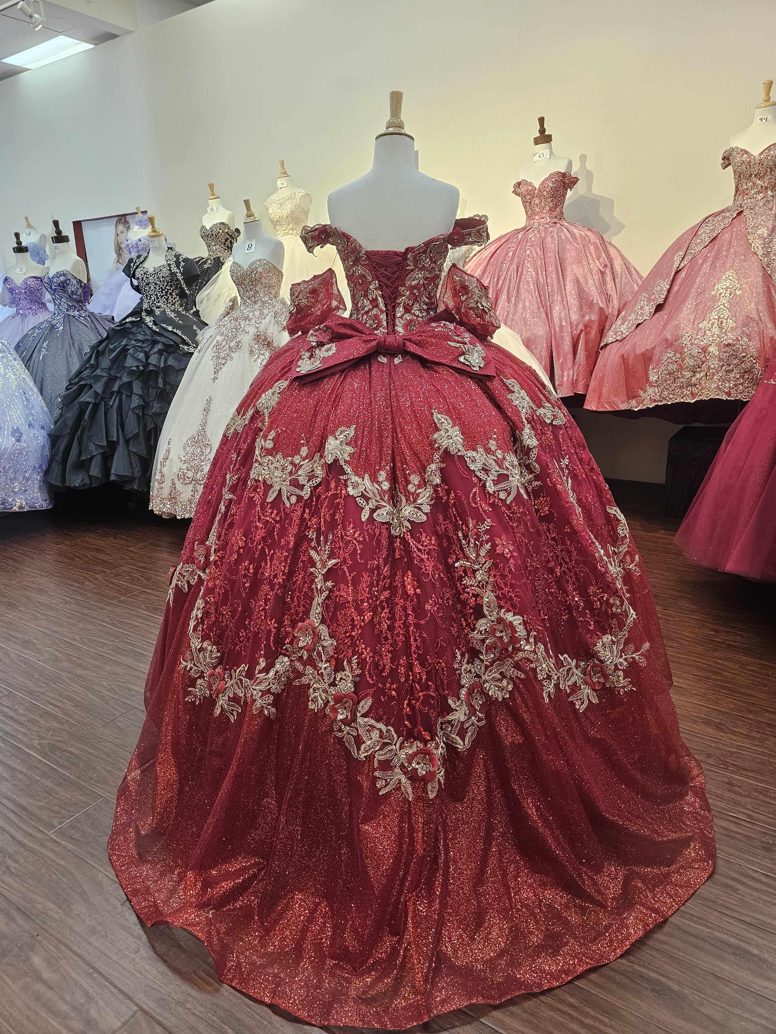 Red Sequin Butterfly Quinceañera Ball Gown