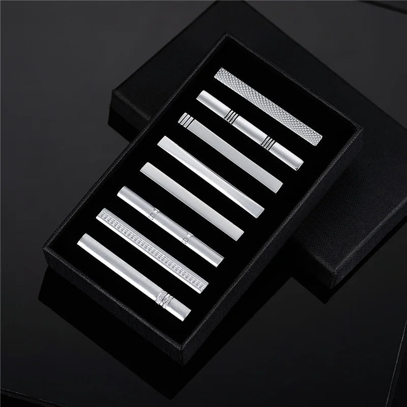 7/8 PCS Tie Clips Set With Gift Box Wedding Guest Gift Luxury Men's Jewelry Business Man Shirt Cufflinks Gift For Husband - Luzilly Bridal & Apparel