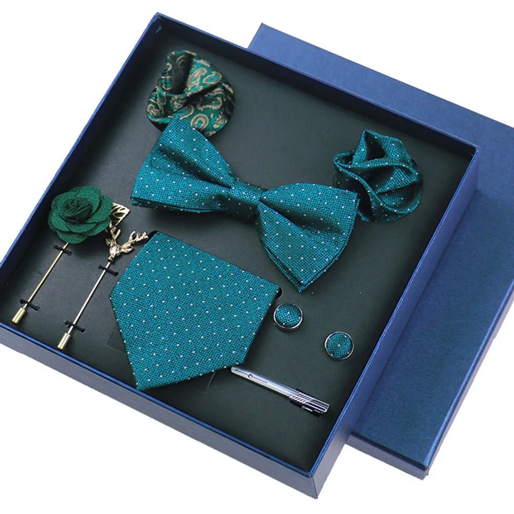 8-piece Set Bussiness Blue Ties For Mans Floral Brooches Pin Cufflinks Tie Clips Butterfly Bowtie Wedding Accessori Gift Box Set - Luzilly Bridal & Apparel