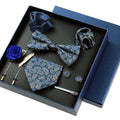 8-piece Set Bussiness Blue Ties For Mans Floral Brooches Pin Cufflinks Tie Clips Butterfly Bowtie Wedding Accessori Gift Box Set - Luzilly Bridal & Apparel