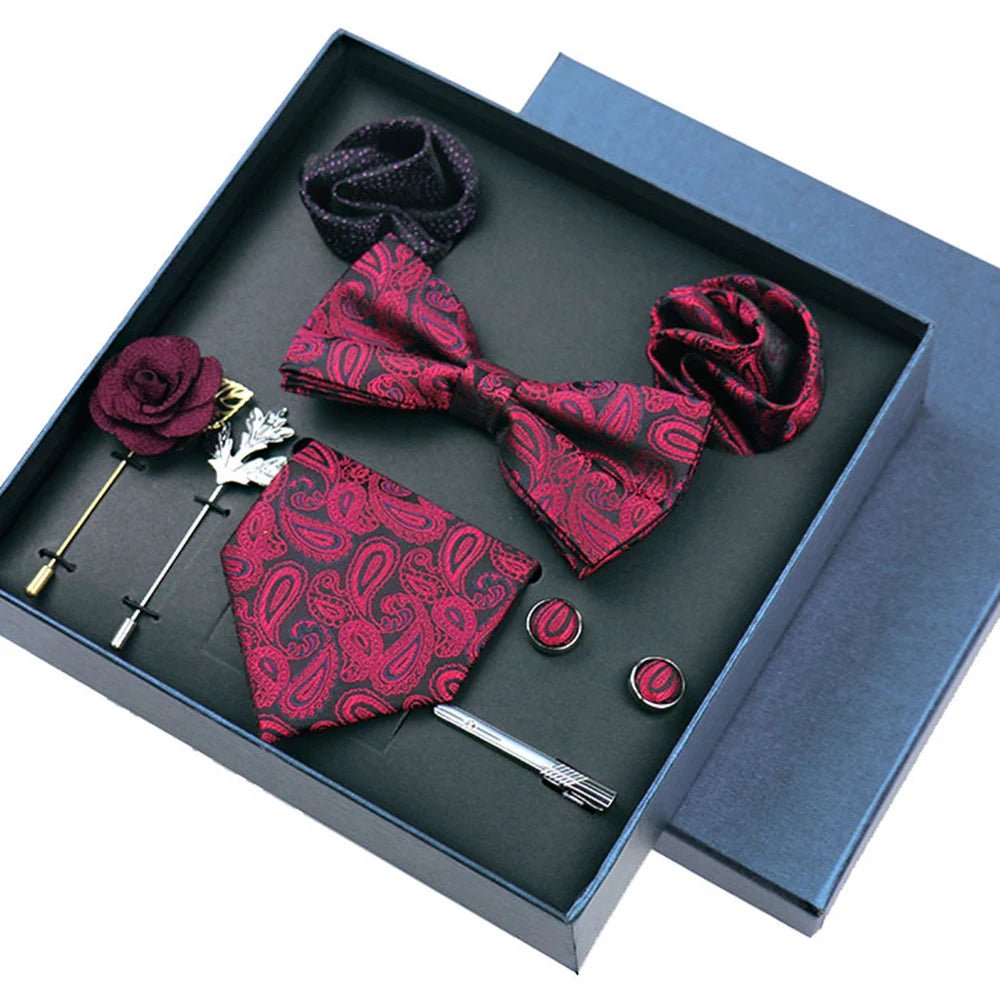 8-piece Set Bussiness Blue Ties For Mans Floral Brooches Pin Cufflinks Tie Clips Butterfly Bowtie Wedding Accessori Gift Box Set - Luzilly Bridal & Apparel