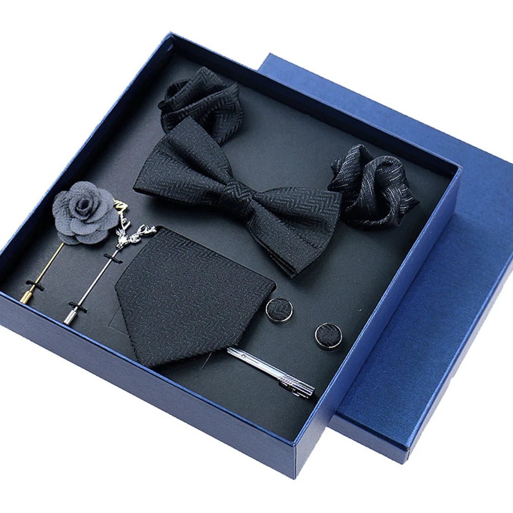 8-piece Set Bussiness Blue Ties For Mans Floral Brooches Pin Cufflinks Tie Clips Butterfly Bowtie Wedding Accessori Gift Box Set - Luzilly Bridal & Apparel