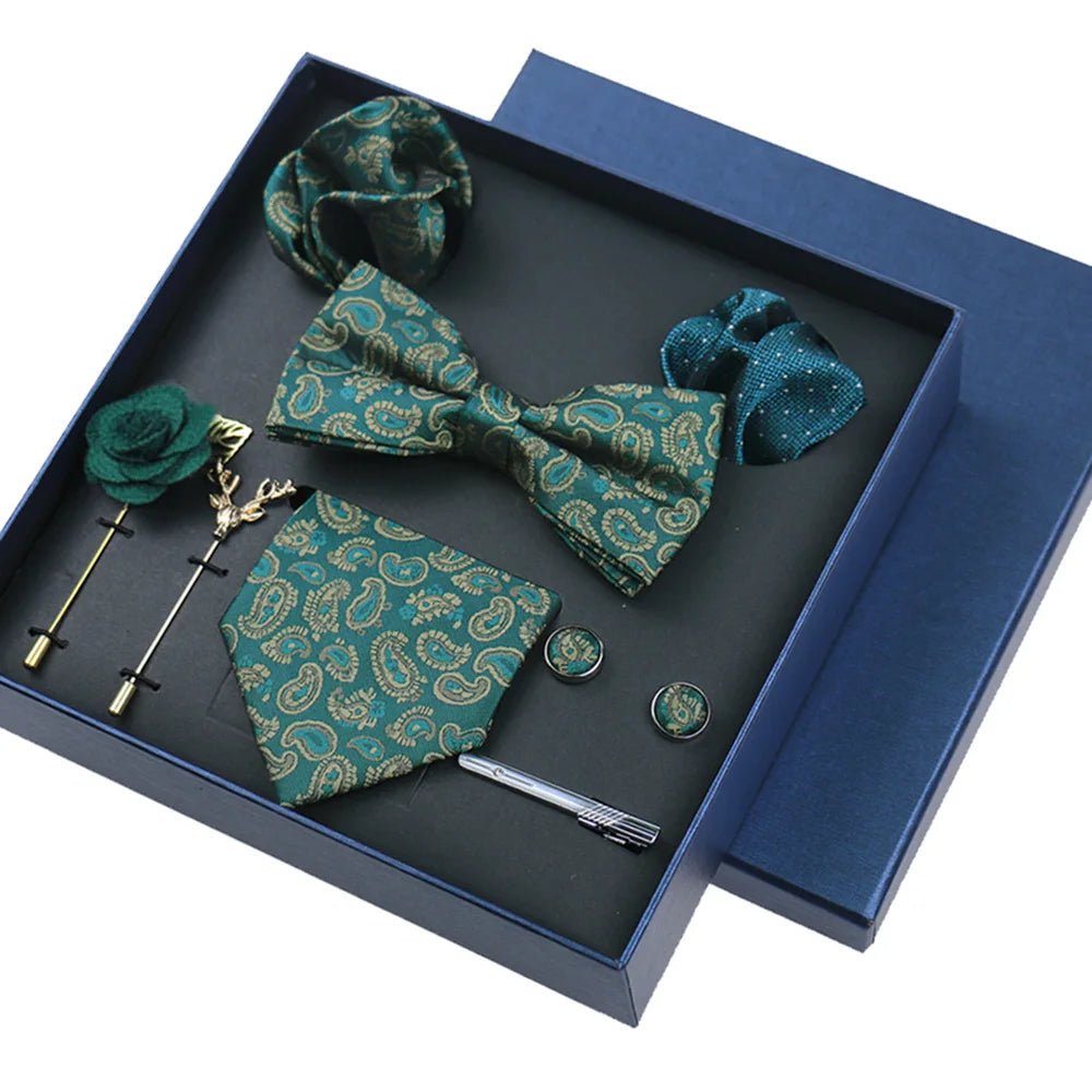 8-piece Set Bussiness Blue Ties For Mans Floral Brooches Pin Cufflinks Tie Clips Butterfly Bowtie Wedding Accessori Gift Box Set - Luzilly Bridal & Apparel