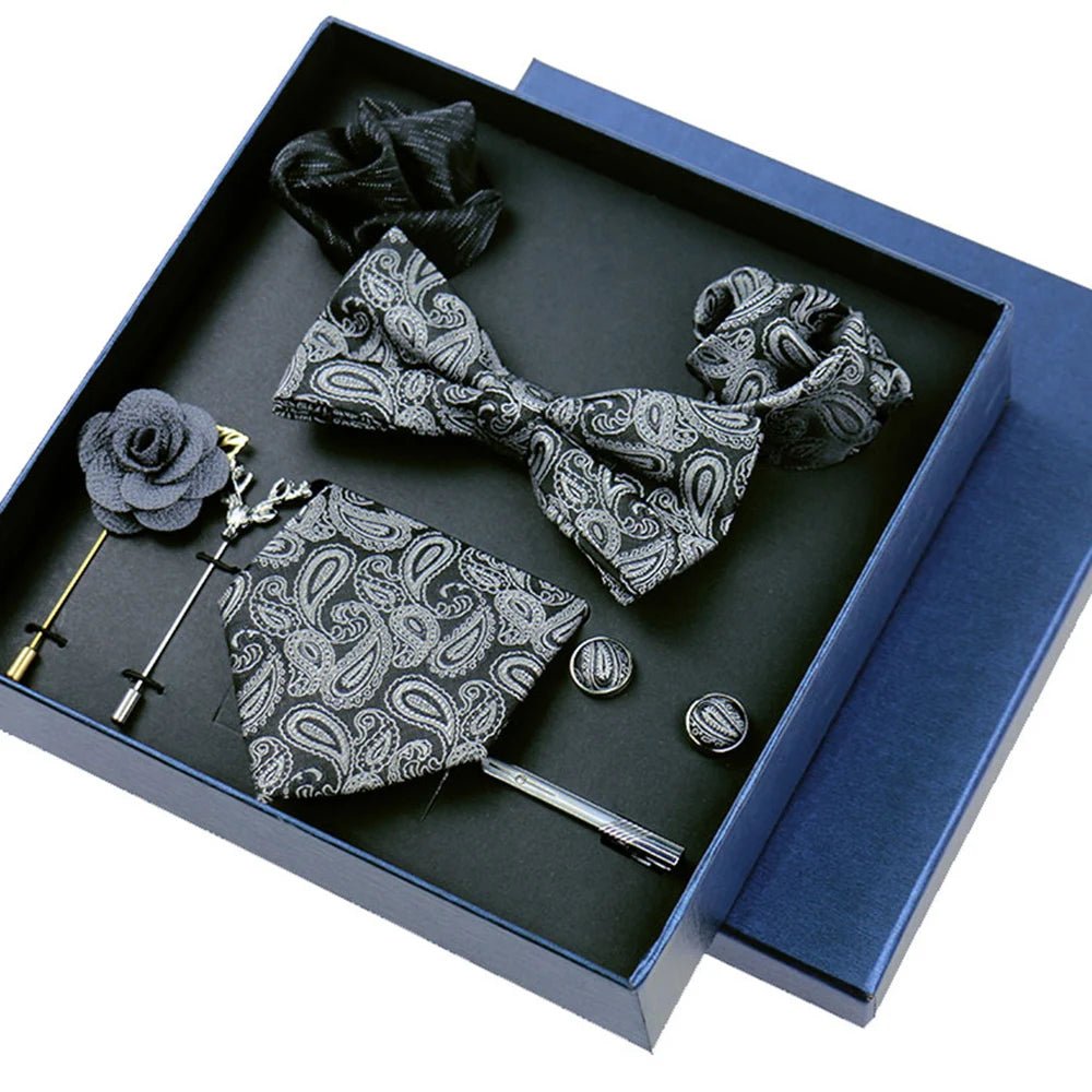 8-piece Set Bussiness Blue Ties For Mans Floral Brooches Pin Cufflinks Tie Clips Butterfly Bowtie Wedding Accessori Gift Box Set - Luzilly Bridal & Apparel