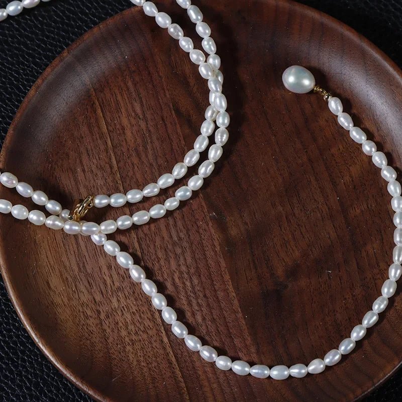 80cm Long Natural Pearl Chain Necklace for Women Female Jewelry Real Mini Small Baroque Pearl Tassel Necklace Choker - Luzilly Bridal & Apparel
