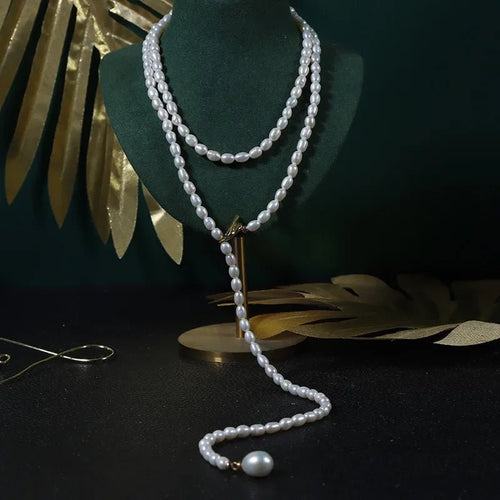 80cm Long Natural Pearl Chain Necklace for Women Female Jewelry Real Mini Small Baroque Pearl Tassel Necklace Choker - Luzilly Bridal & Apparel