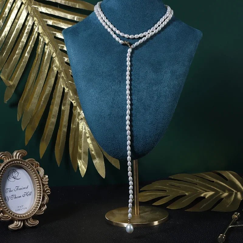 80cm Long Natural Pearl Chain Necklace for Women Female Jewelry Real Mini Small Baroque Pearl Tassel Necklace Choker - Luzilly Bridal & Apparel