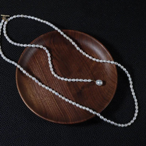 80cm Long Natural Pearl Chain Necklace for Women Female Jewelry Real Mini Small Baroque Pearl Tassel Necklace Choker - Luzilly Bridal & Apparel
