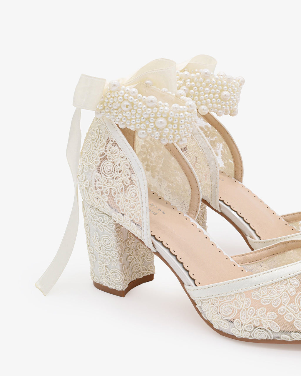 Lace Block Heel For Weddings with Perla Ankle Strap