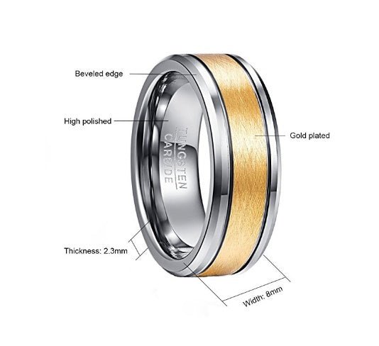 8mm Gold-Tone Tungsten Wedding Band - Luzilly Bridal & Apparel